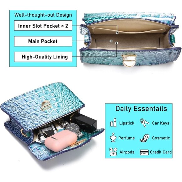 Women Crocodile Vegan Leather Mini Clutch Evening Bag Compact Stylish - Picture 4 of 6